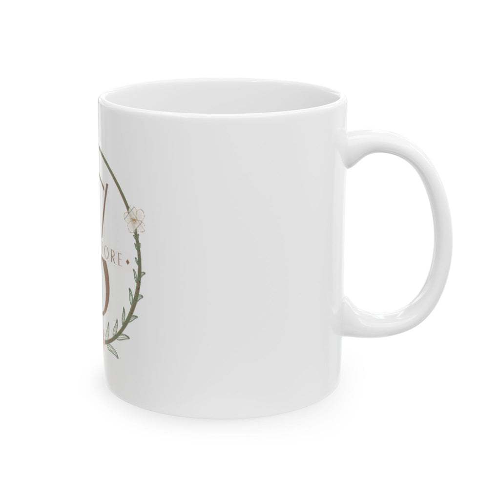 Floral Monogram Ceramic Mug – Personalized 'V' Initial Coffee Cup (11oz & 15oz)