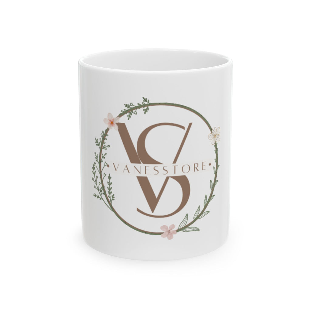 Floral Monogram Ceramic Mug – Personalized 'V' Initial Coffee Cup (11oz & 15oz)