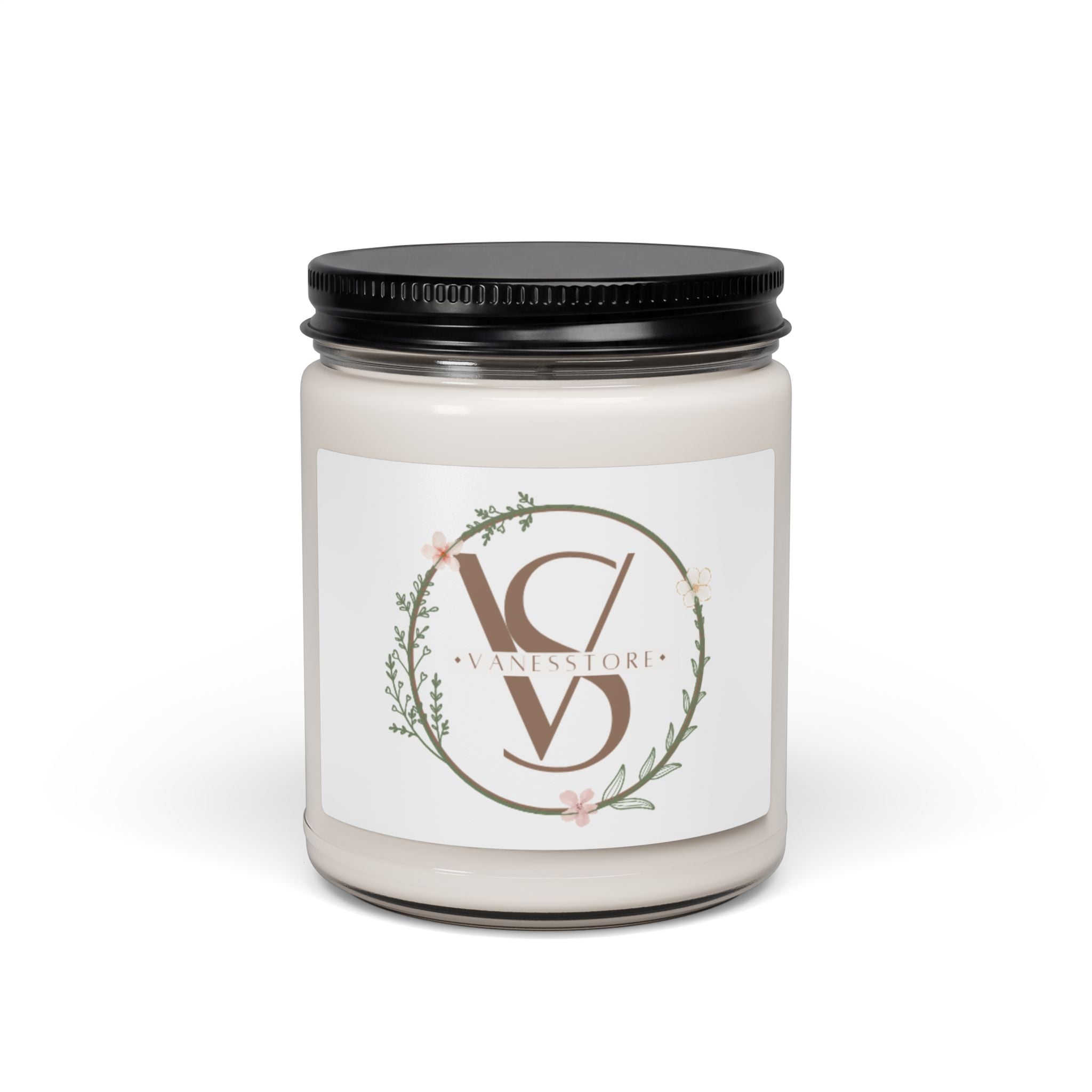 Soy Candle — 9oz Scented Jar Candle with Elegant Floral Logo