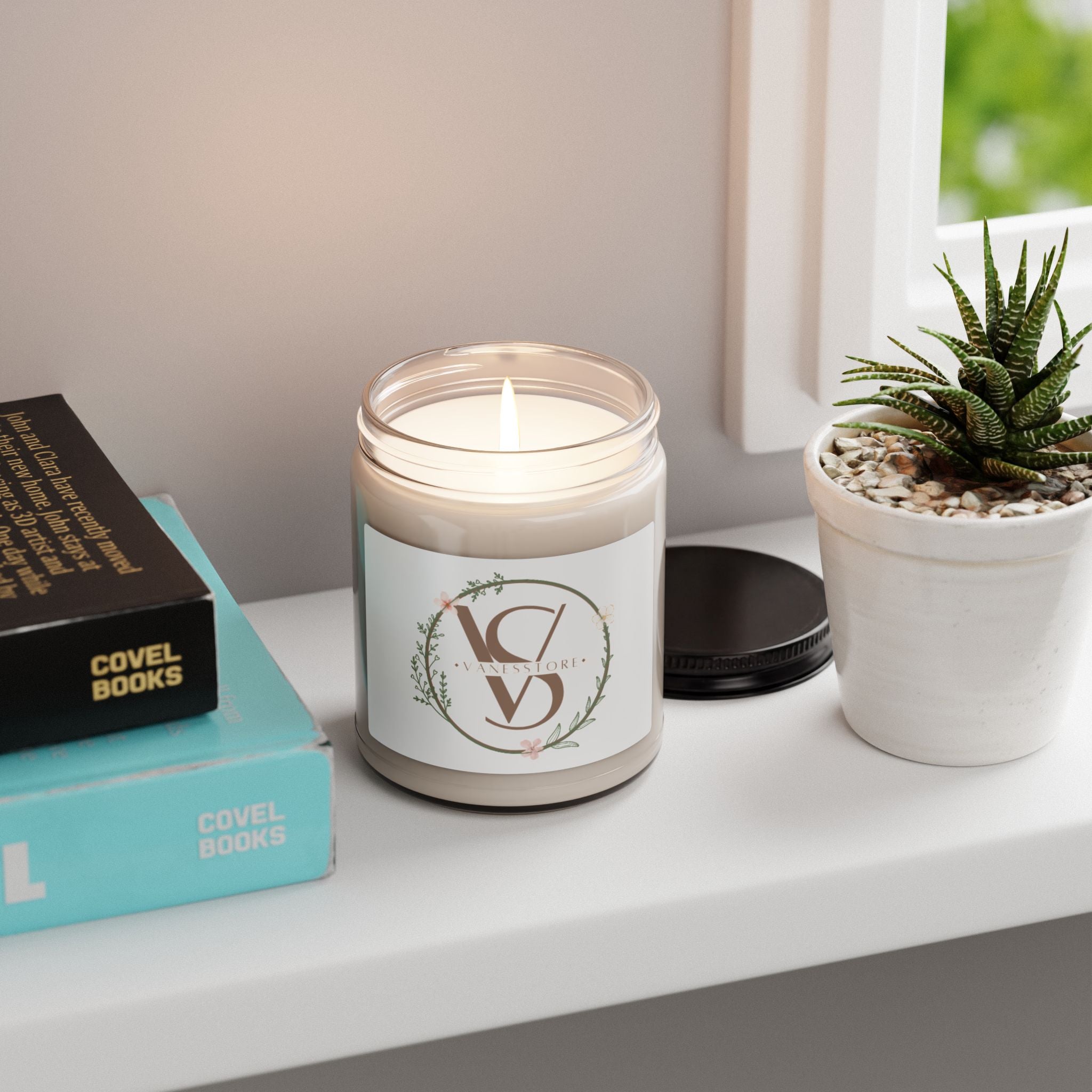 Soy Candle — 9oz Scented Jar Candle with Elegant Floral Logo
