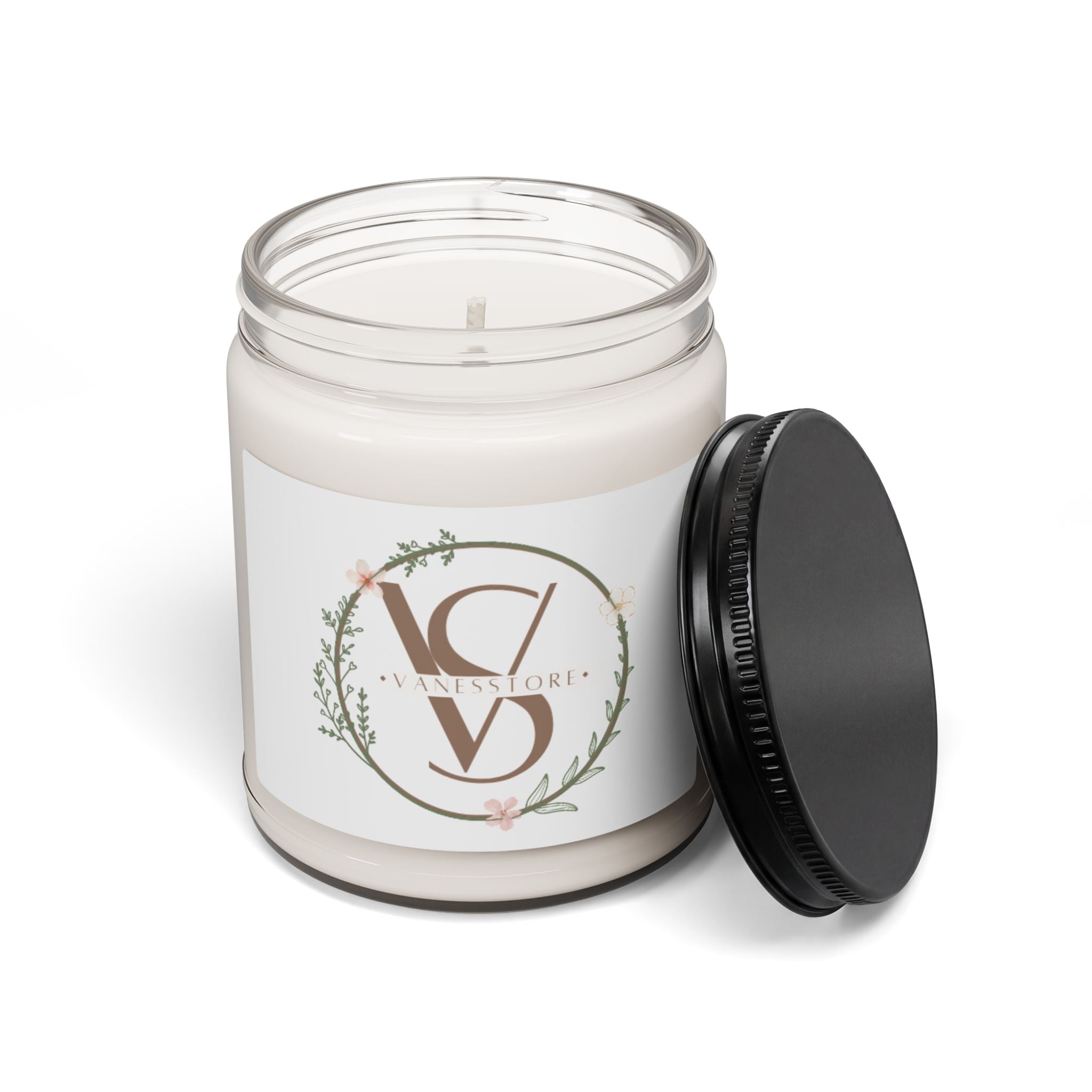Soy Candle — 9oz Scented Jar Candle with Elegant Floral Logo